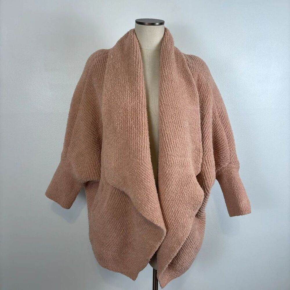 Barefoot Dreams Cozytwist Chevron Ribbed Cardigan with Pockets Misty Rose L/XL